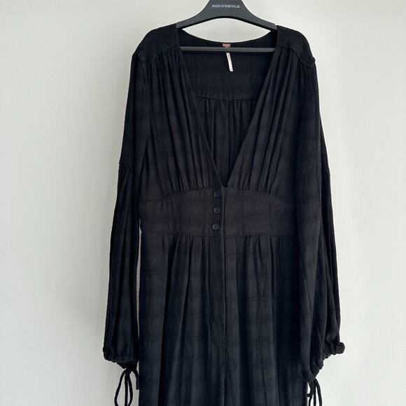 Free People Jumpsuit Small Linen Blend Wide Leg True Lovin One Piece V Neck Boho - Picture 7 of 11